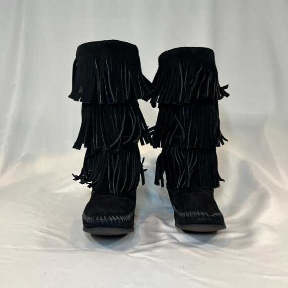 Minnetonka Black Fringe Suede Boots | Women’s 8 - Picture 2 of 4